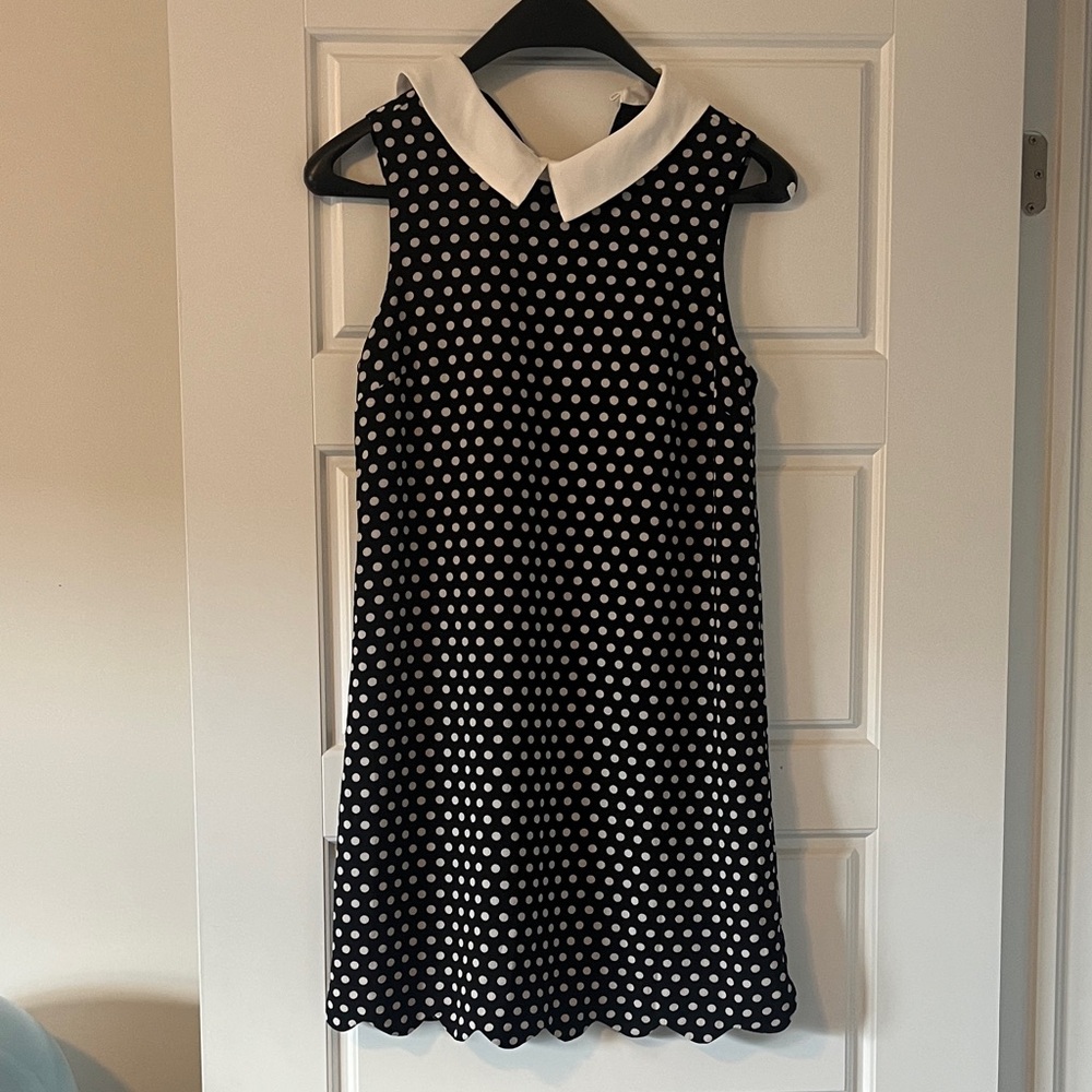 Black and White Polka Dot Sleeveless Dress with Peter Pan Collar
